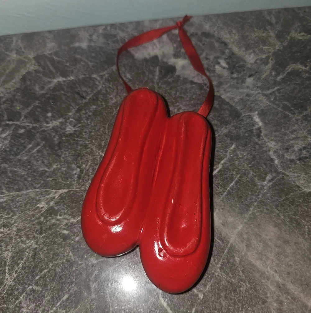 Vintage Red Porcelain Ballet Slippers Christmas Ornament Ceramic 4”